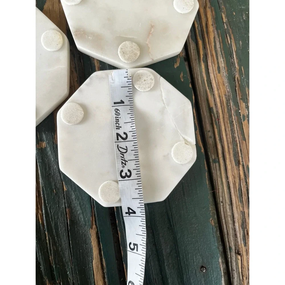 White Marble Hexagon Coasters Set of 3 Natural Stone Drink Coasters with Feet